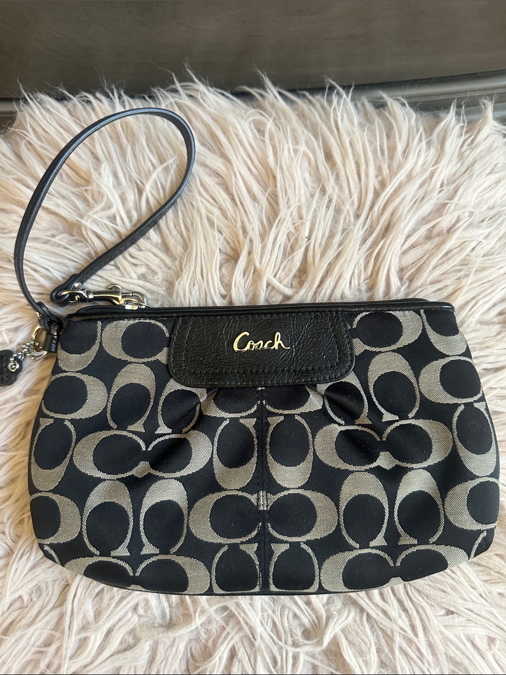 Coach Black and Gray Signature Wristlet Clutch